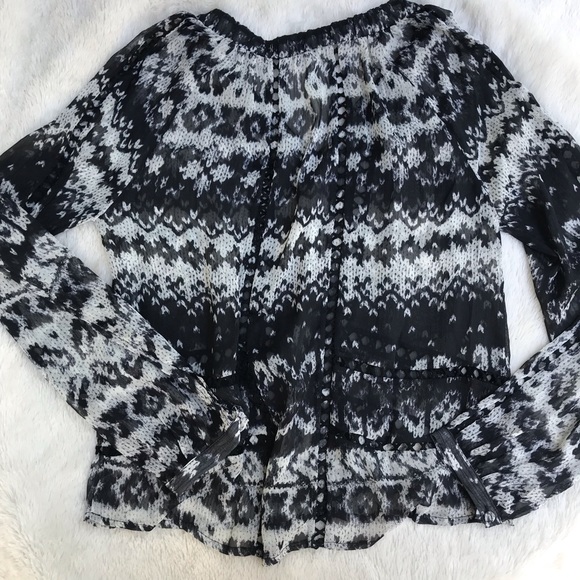 Greylin Boho Chiffon Sheer Peasant Blouse - Picture 3 of 8